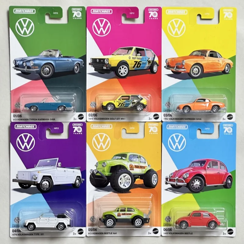 Carros em Miniatura Matchbox Volkswagen 70º Aniversário Origem Japão GGF12 Karmann Ghia Beetle Golf GTI MK1 Civic Type R Coleção