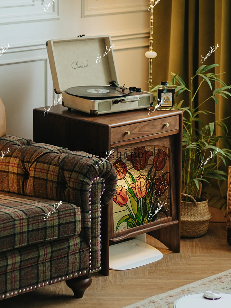 

Sweeping robot stone storage cabinet black walnut solid wood cabinet FT