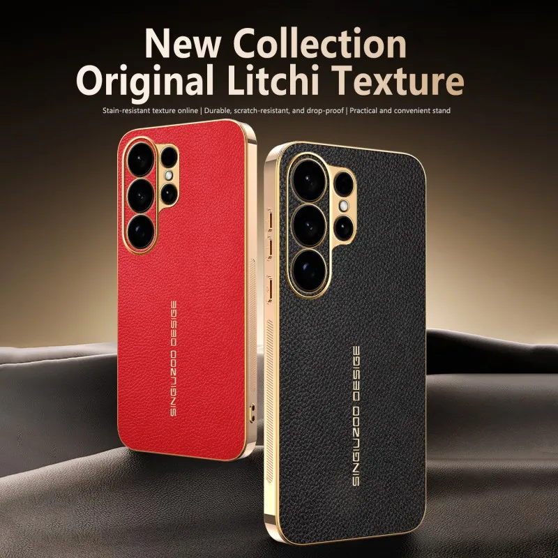 Hülle für Samsung Galaxy S26 Ultra S25 FE S23 S24 Plus Edge S22 S21 A17 Stoßfeste Plastik-Litchi-PU-Leder Luxus-Plating-Abdeckung
