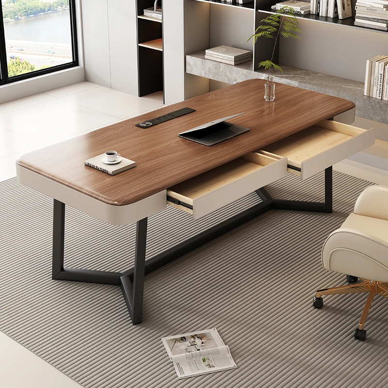 

Italian minimalist solid wood desk modern minimalist light luxury study writing desk walnut