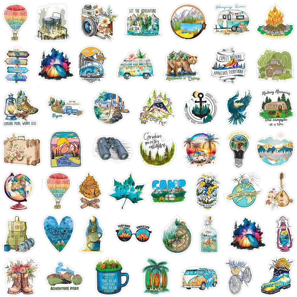 10/30/50pcs Outdoor Camping Hiking Stickers Beautiful Travel Scenery Decals Water Bottle Phone Laptop Cool Sticker Toy for Kids