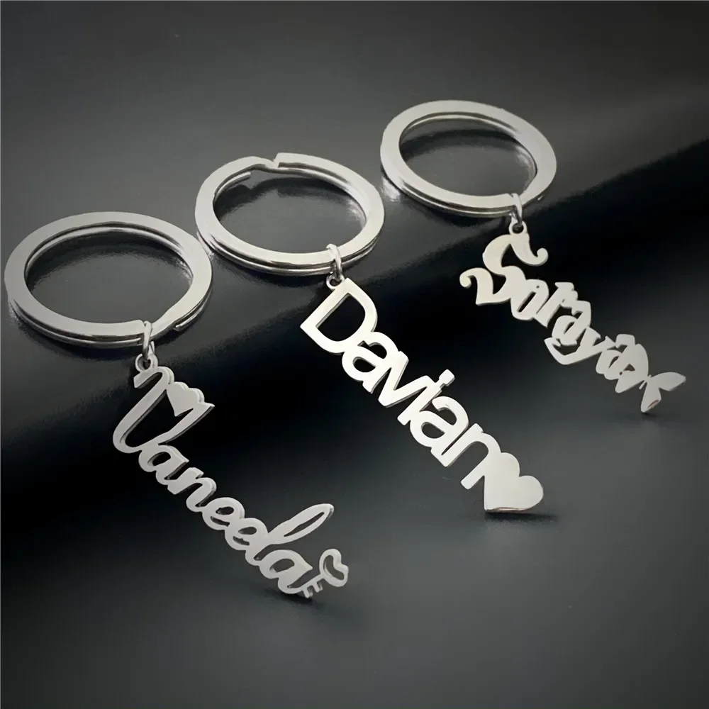 

Customized Personalized Name Pendant Keychain Custom lovers' Name Text Key chain Stainless Steel for Women Men Keyring