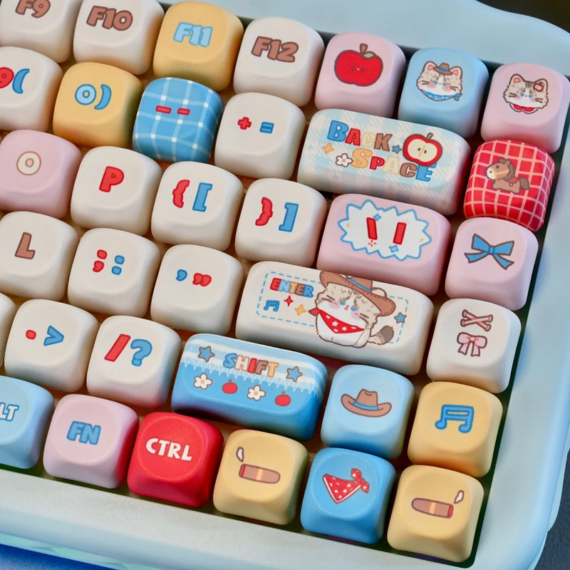 Doubleshot Keycaps Cute Western Cat Keycap Set 130 Keys Custom PBT MOA Profile Keyboard Keycap For Mechanical Keyboards