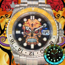 OUMASHI 40mm Skull Full Night Glow Men's Automatic Mechanical Watch NH35A Stainless Steel Case Sapphire Glass Waterproof 10atm