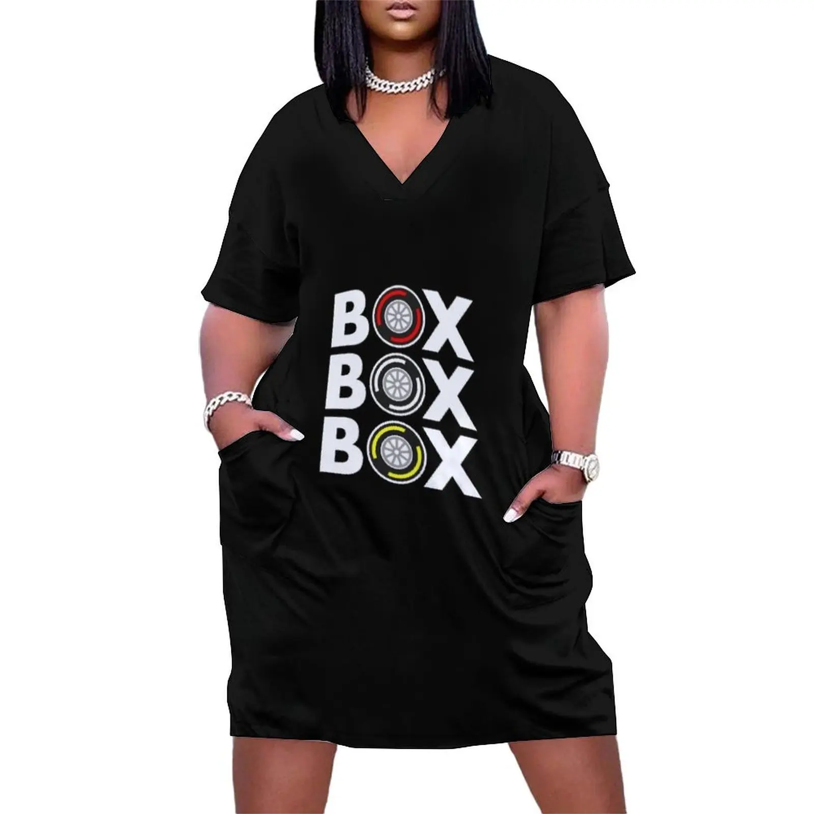 

Box Box Box F1 Tyre Compound White Text Design Loose Pocket Dress dresses for official occasions dress dresses cocktail dresses