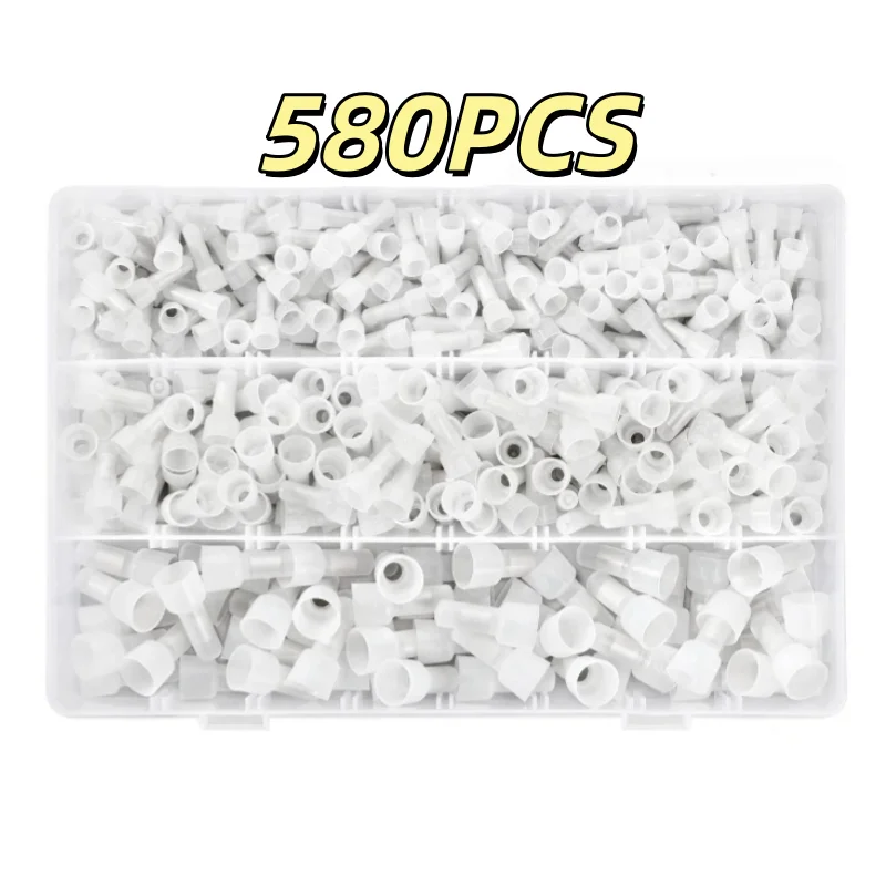 580pcs CE-1X/2X/5X Closed End Crimp Caps Electrical Wire Line Cap Terminal Connector Splice Set for Cable Joining