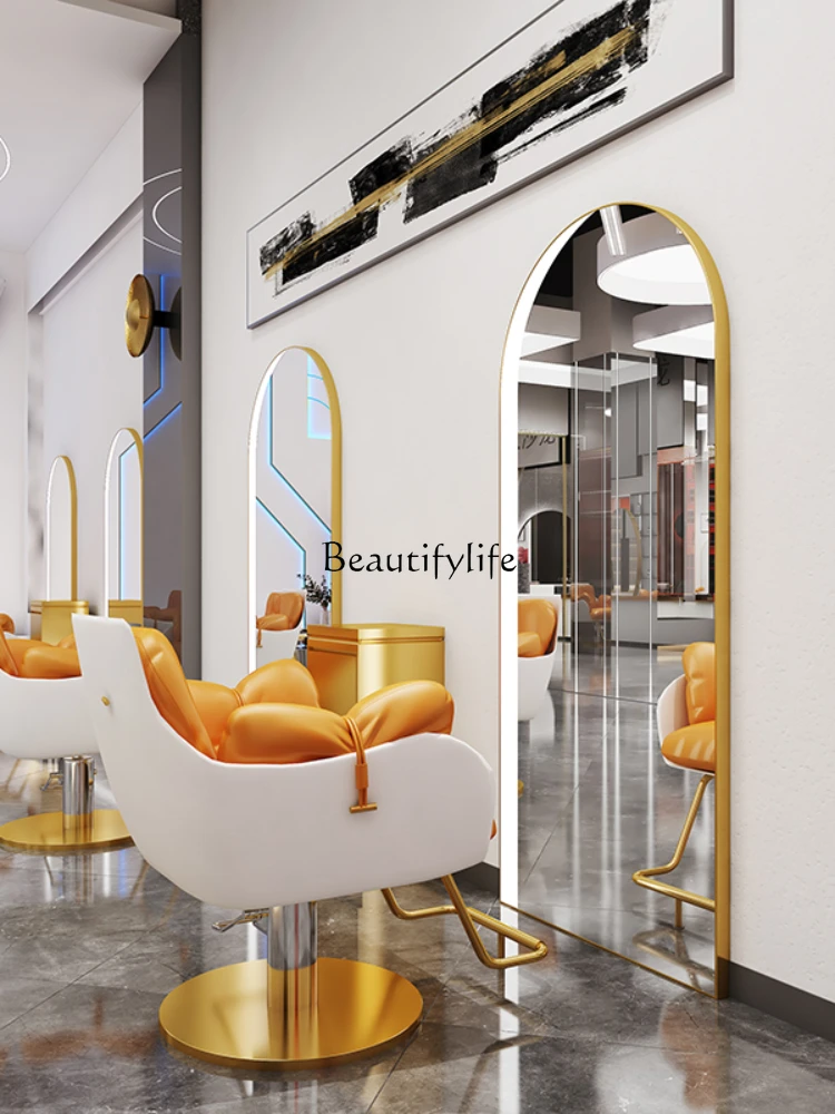 With Light Mirror Hair Cutting and Perming for Hair Salon Personality Wall Hanging Door Type HD Silver Mirror