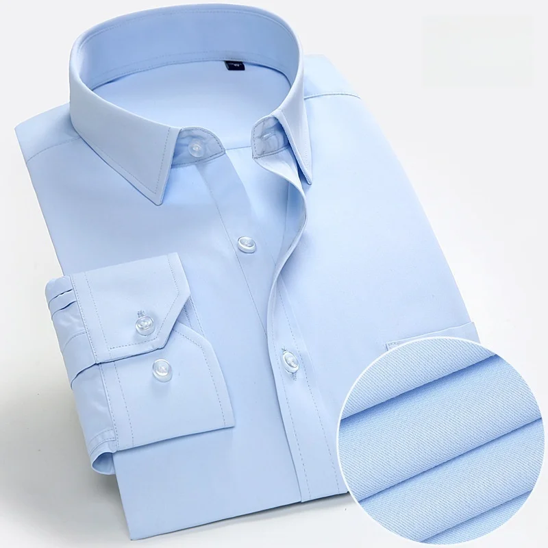 Camisas de vestir de alta calidad para hombre, camisa blanca Formal de negocios a rayas lisas ajustadas de manga larga, ropa Social con bolsillo para hombre 7XL