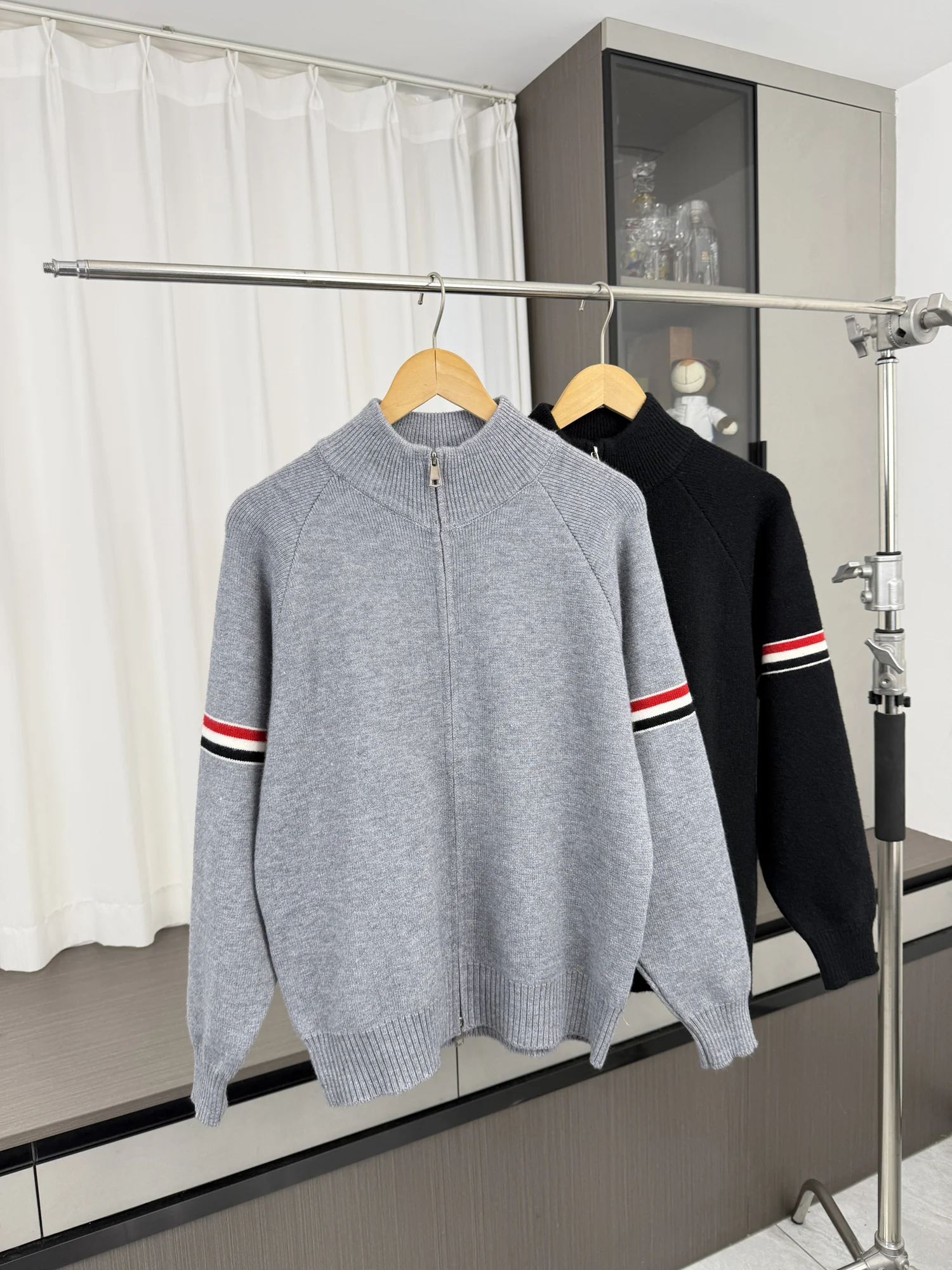 Double Zipper Stand Collar Knitted Cardigan Men's Fashionable Versatile Autumn Winter Comfortable Warm Casual Knitwear