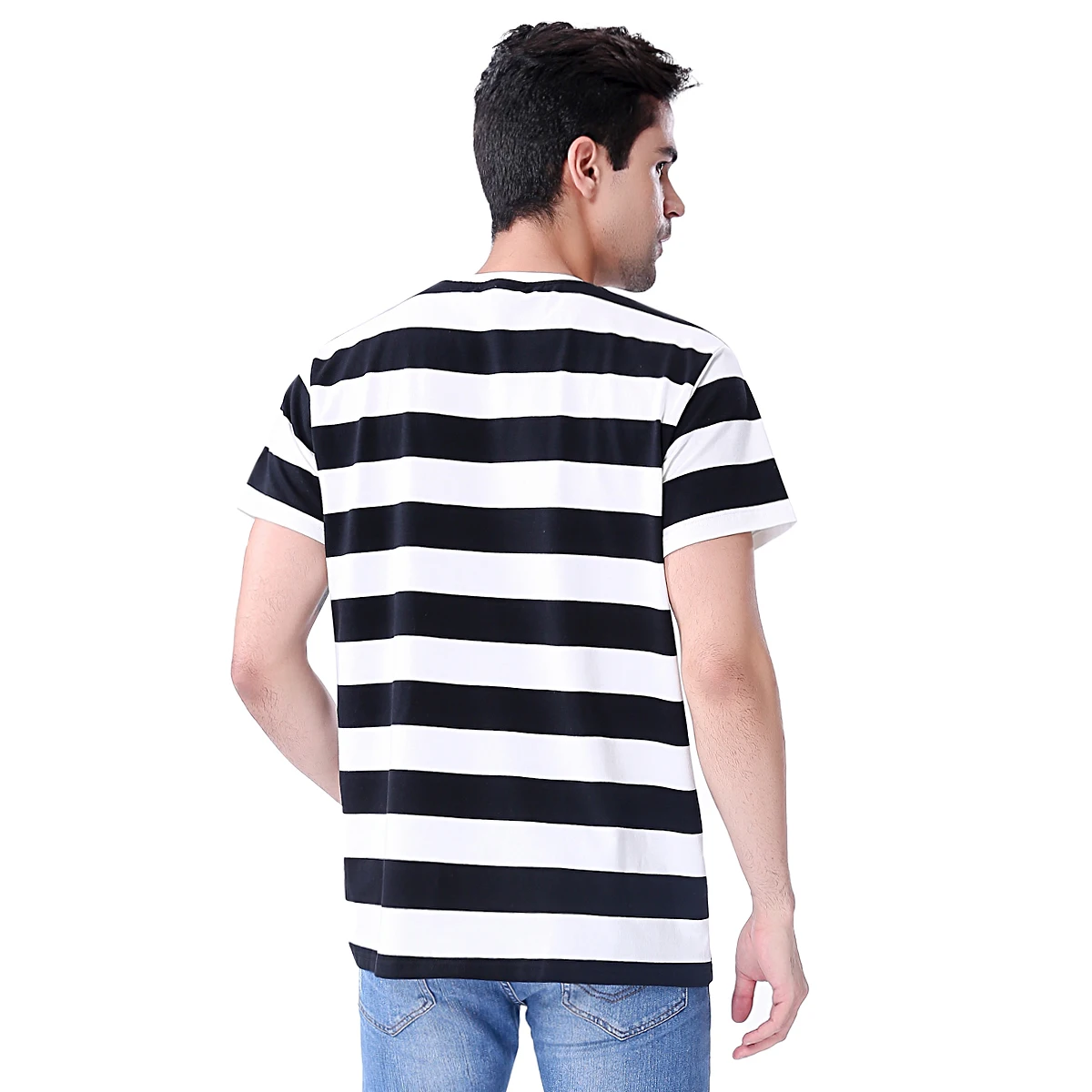 Black White Striped T-Shirt Men Basic Crewneck Short Sleeve Casual Daily Tops Halloween Costume Theme Party Tee Clothes