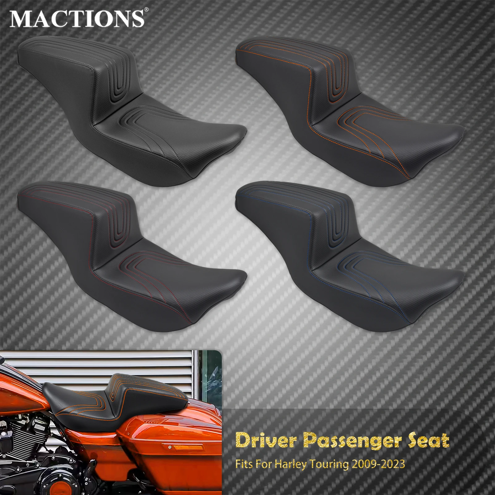 Motorcycle Driver Passenger Seat Front Rear Rider Cushion For Harley Touring Street Electra Glide Limited 2009-2023 Two Up Seat