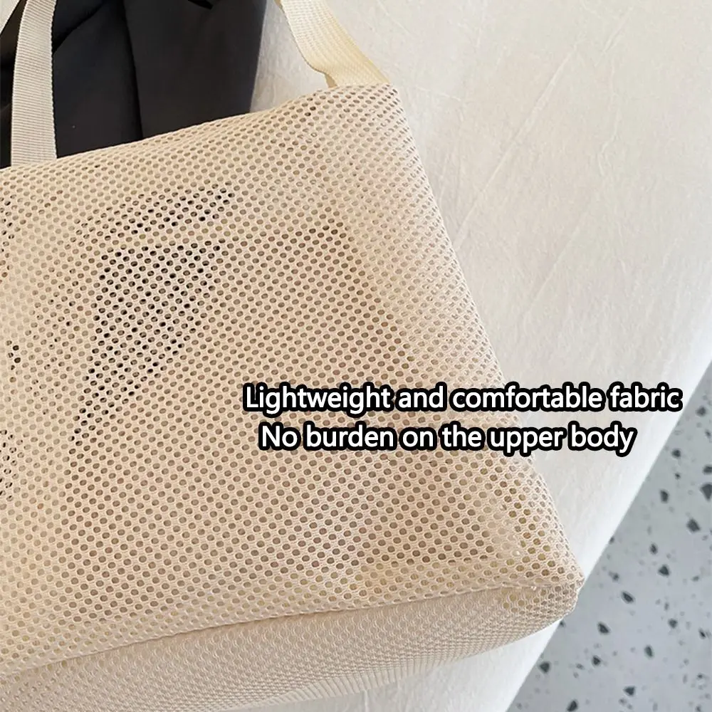 Casual Mesh Tote Beach Bag with Handle Large Capacity Toiltery Makeup Bag Solid Color Zipper Bath Storage Handbag