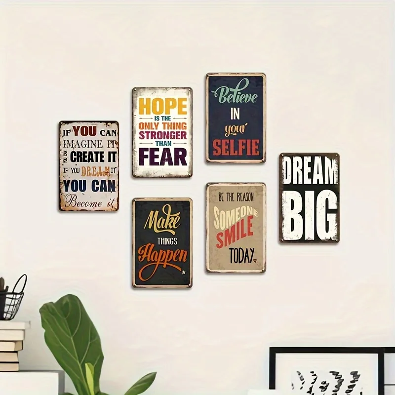 6pcs Motivational Tin Signs, Believe in Yourself, Dream Big Wall Art Poster, Home Room Decor, Man Cave Decor