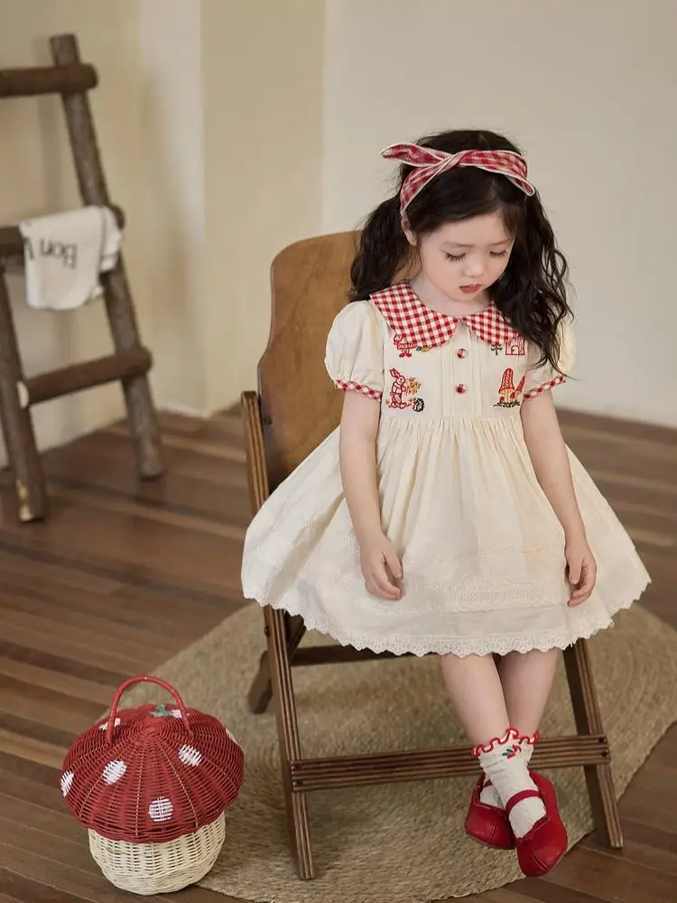

Summer Children Girls Sweet Cotton Cartoon TShirt Embroidery Floral Doll Collar Dresses Tops Jean Shorts Baby Short Sleeve Sets