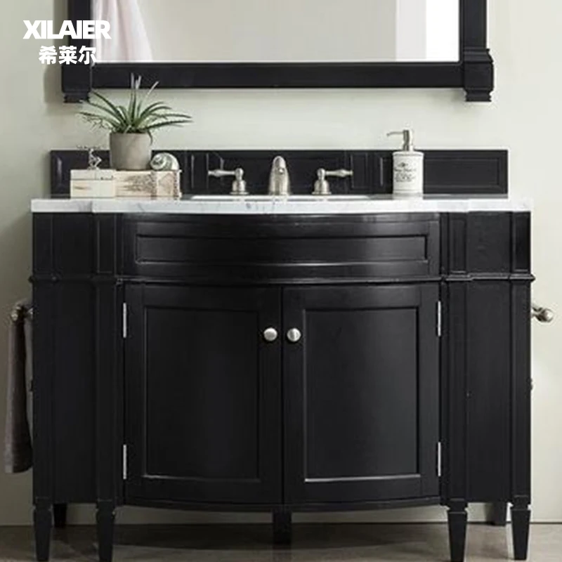 Floor to ceiling bathroom cabinet, American style light luxury style, black wash basin, combination bathroom, washbasin, solid