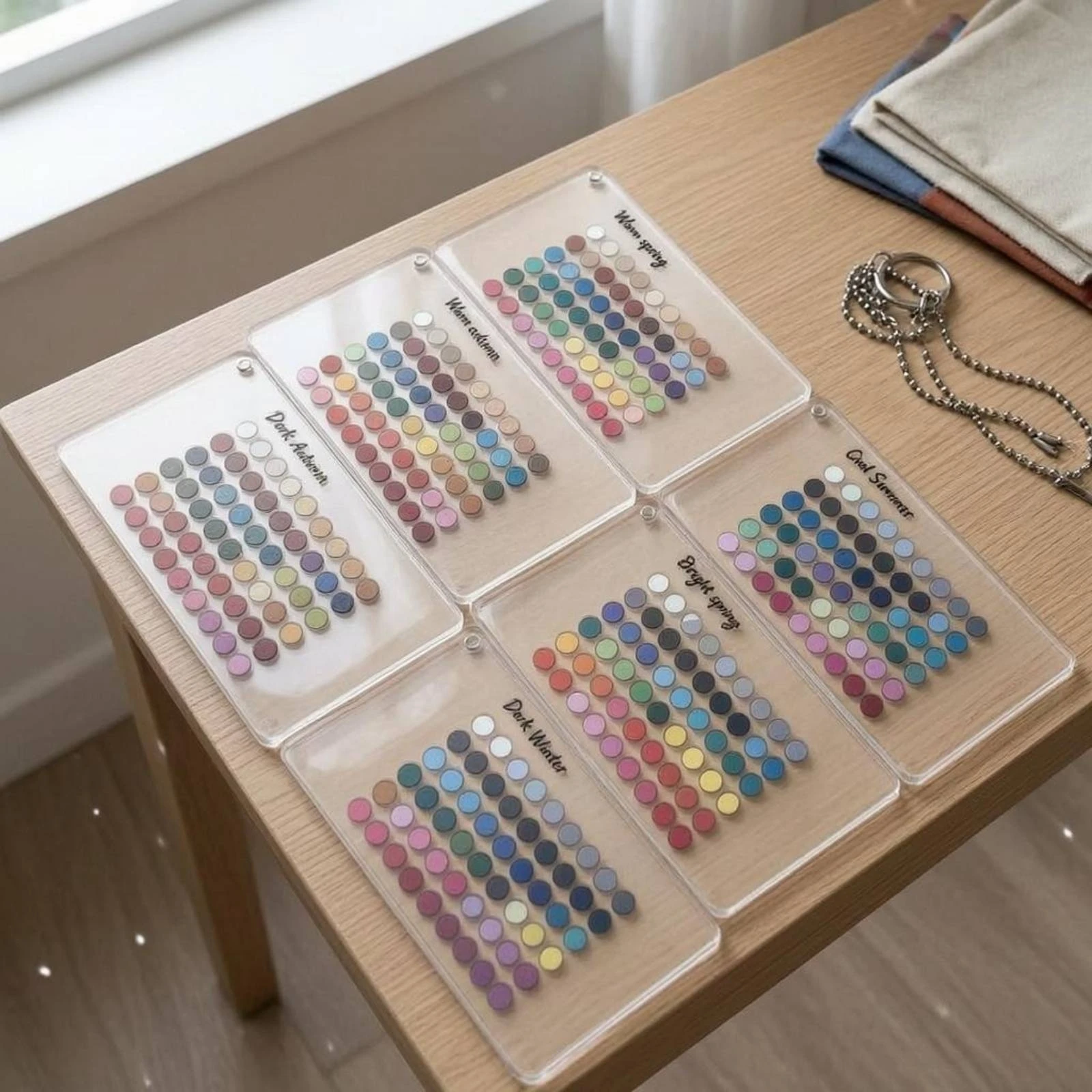 6 Pieces Clear Acrylic Card Rounded Corners Seasonal Color Reference Card Seasonal Color Sample Keychain Punched Hole