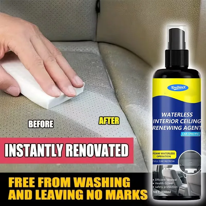 No-rinse decontamination, ceiling refurbishment and polishing care for genuine leather seats with automotive interior cleaner