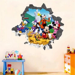 3D Cartoon Mickey Minnie Donald Duck Wall Stickers For Kid's Room Kindergarten Amusement Park Baby Bedroom Wall Art Decoration