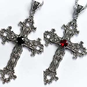 Y2K Punk Crystal Big Cross Colgante para mujeres Men góticos Irregular cruzado de la clavícula collares estéticos joyas estéticas 10 mejores ventas colgante cruzado para hombres - №3