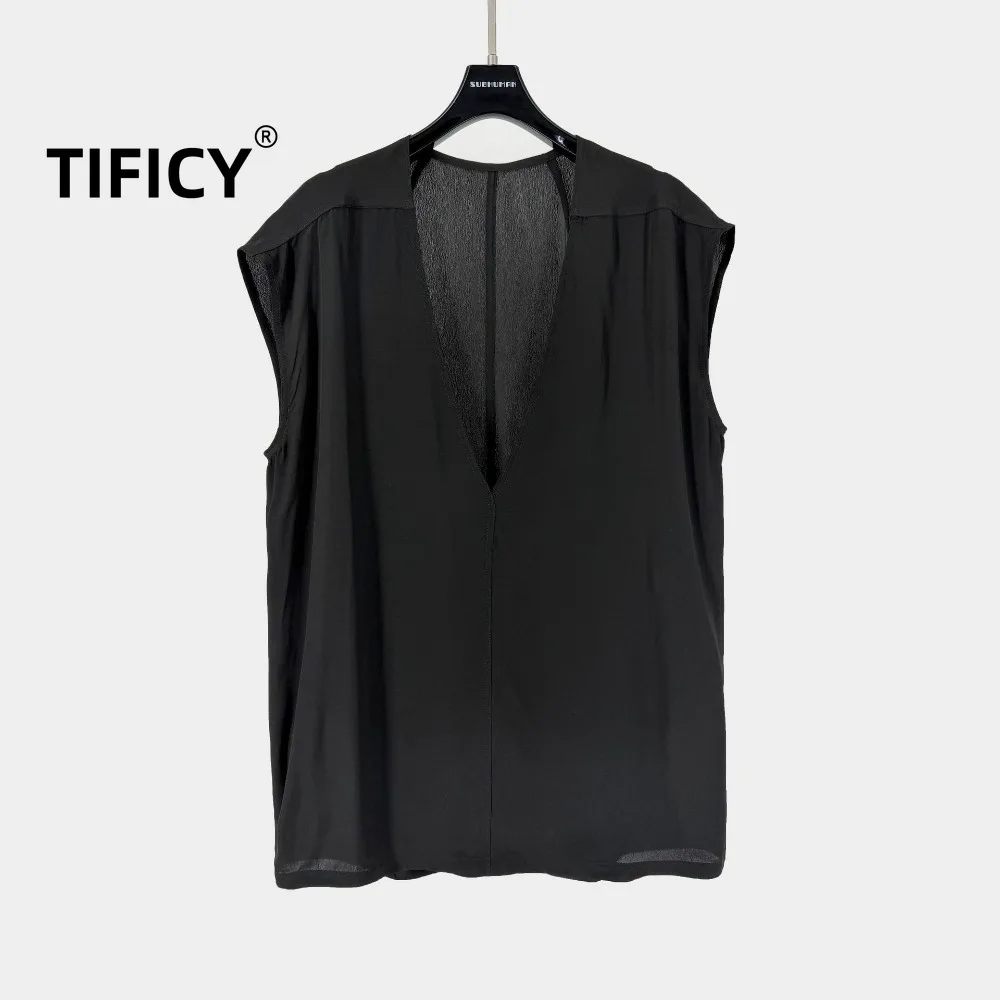 High Street Tees RO Dark Style Lightweight Deep V-sleeveless Top Tanks Women's Summer Breathable Sweat Absorbing T-shirt