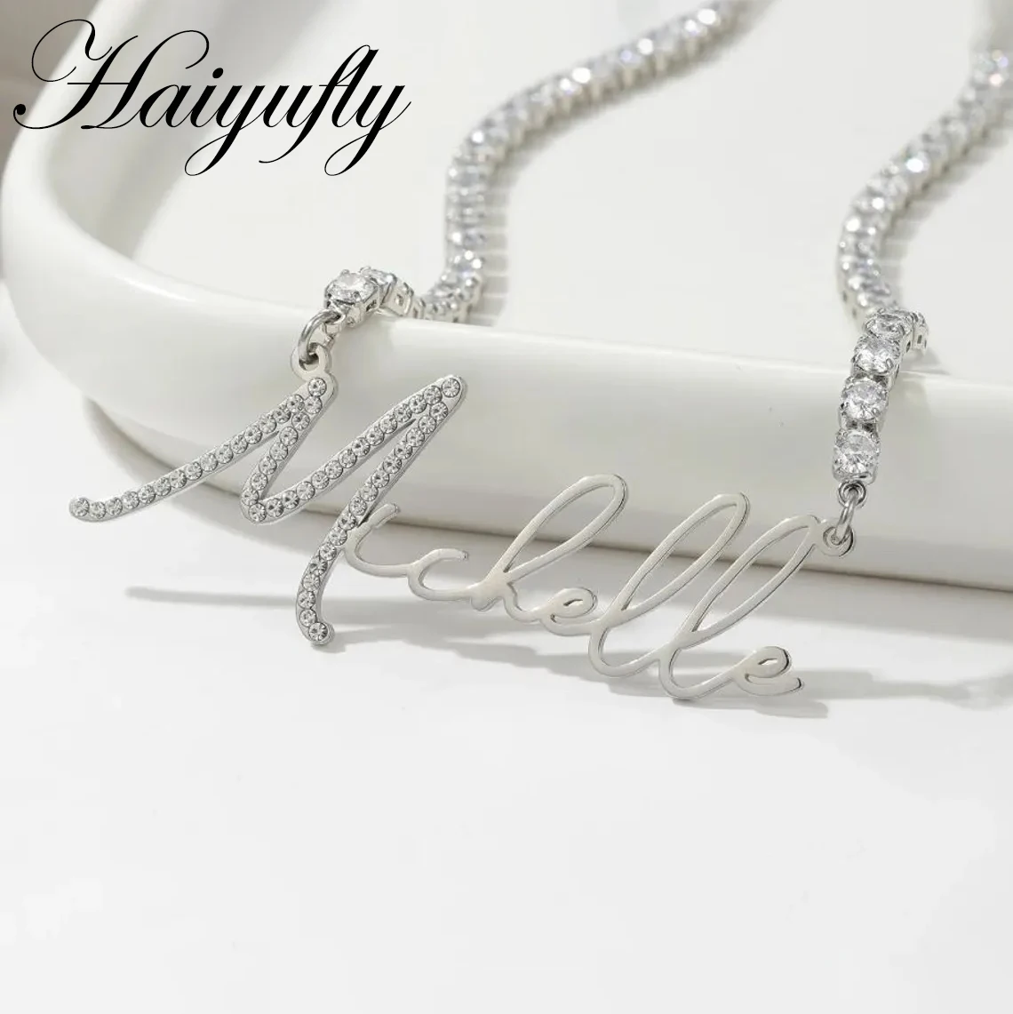 

Haiyufly Custom Name Necklace for Women Zircon Letter Personalized Iced Out Chain Choker Stainless Steel Jewelry Birthday Gift