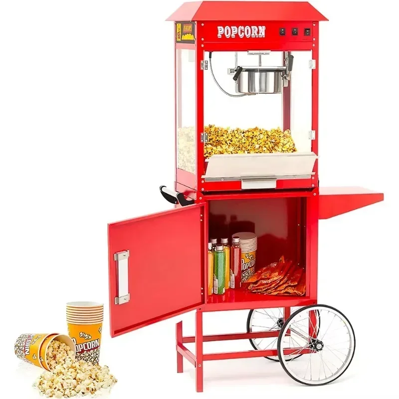 Stainless steel mobile 1400 watt popcorn machine Electric popcorn machine with cart Hot sales