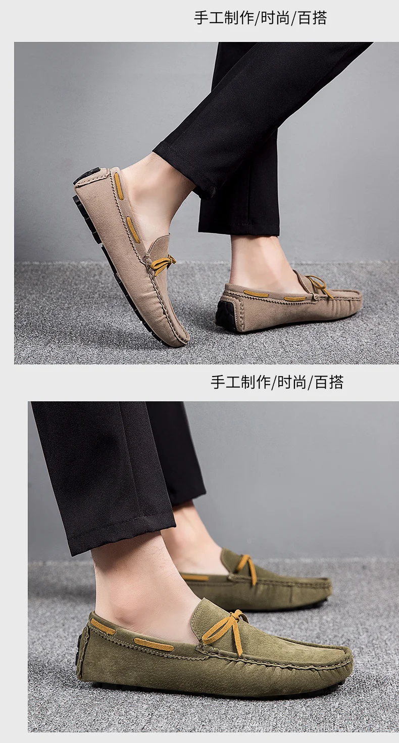 Handgefertigte Loafer in Übergröße für Paare, trendige, lässige Slipper im britischen Stil, Fahrschuhe, extra breit, Schuhe aus Wildleder. – Detail 12
