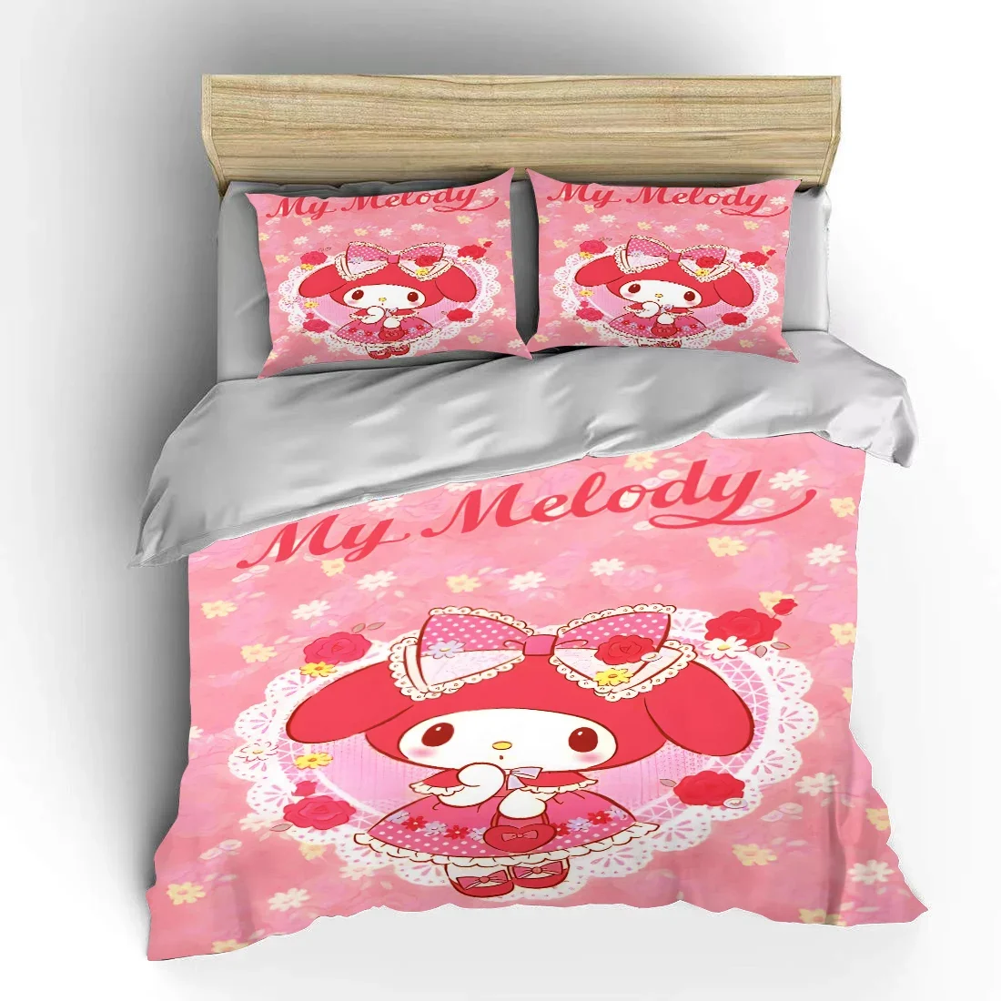 Imagem -02 - Sanrio my Melody Conjunto de Cama Japonesa Infantil Cobertura de Cama King Size Lençol de Colcha Eua Twin Adulto Presente do Quarto Peças