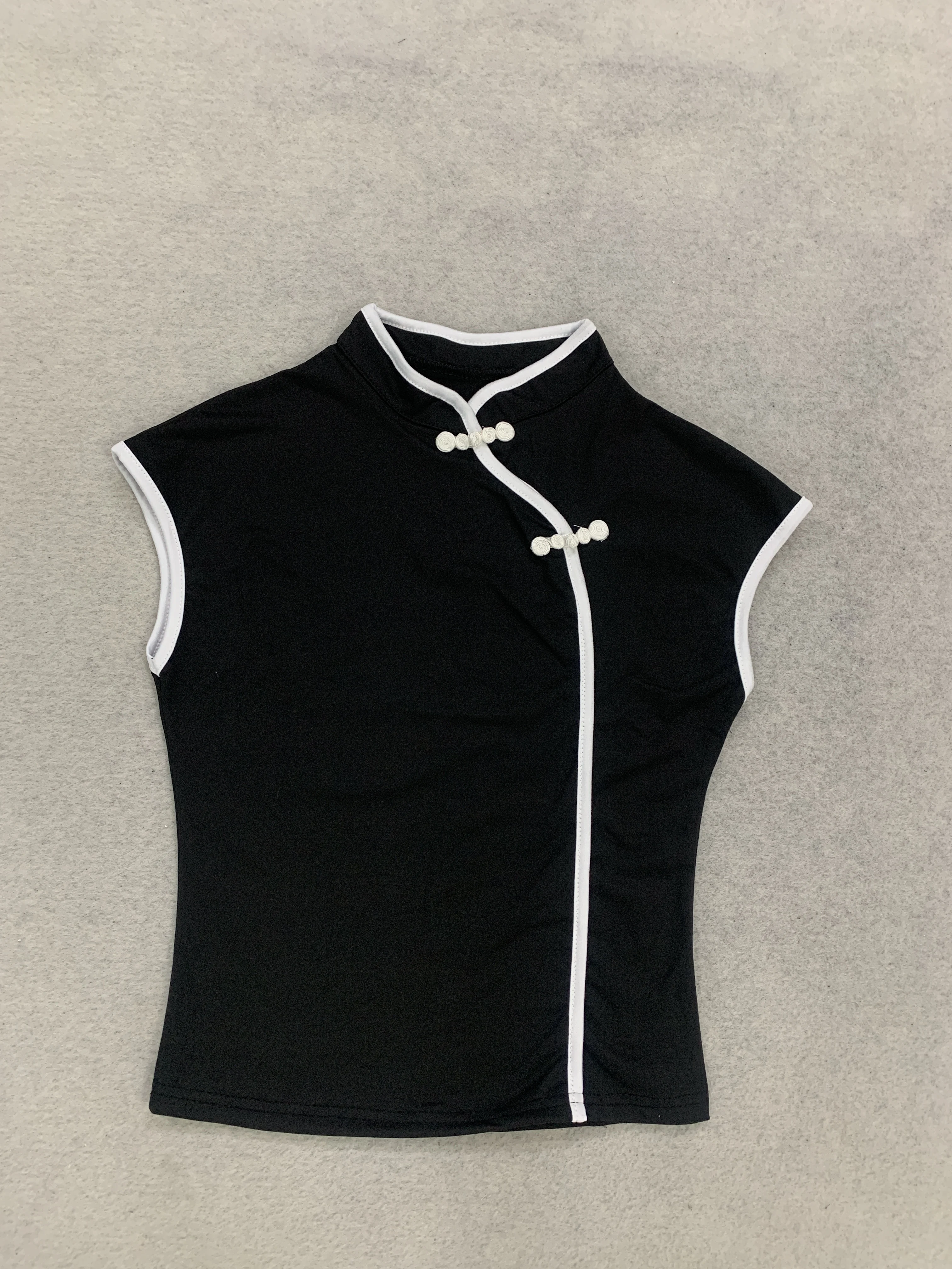 Summer New Chinese Style Cheongsam T-shirt with Buckle Design Slim-fit Slim-fit Women's T-shirt