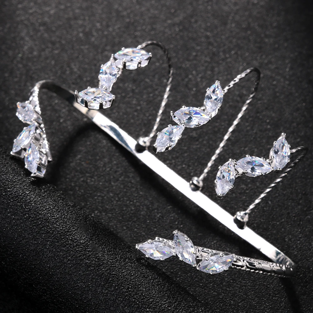 Fashion Zircon Leaves Open Bracelet Bangle Luxury Boho Accessories Luxury Wedding Gift Bridal Hand Jewelry Adjustable Nightclub