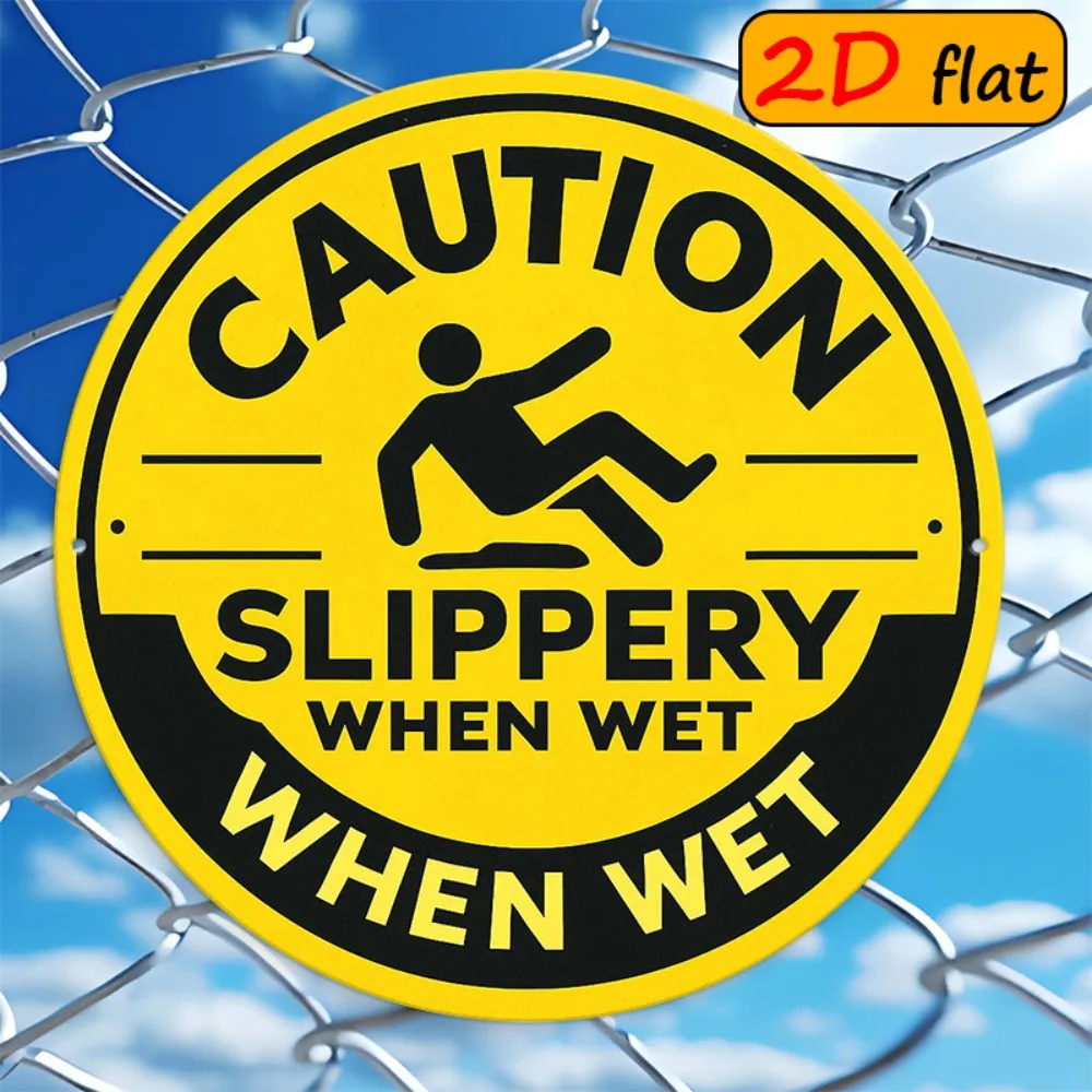 Flat Caution Slippery When Wet Aluminum Wall Art 20x20cm Waterproof Durable For Restaurant Bathroom Decor