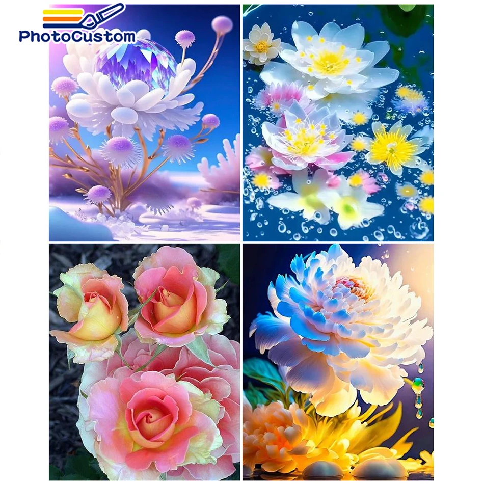 

PhotoCustom 60x75cm Painting By Numbers Beautiful Flower Painting Scenery Acrylic Oil HandPainted Art Gift DIY Picture Kits Home