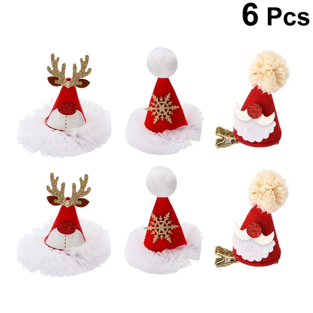 

6PCS Material Small Hat Hairpin Hairpin For Christmas Clips Christmas Hair Clip Kids Young Girls Gift Santa Hat Design