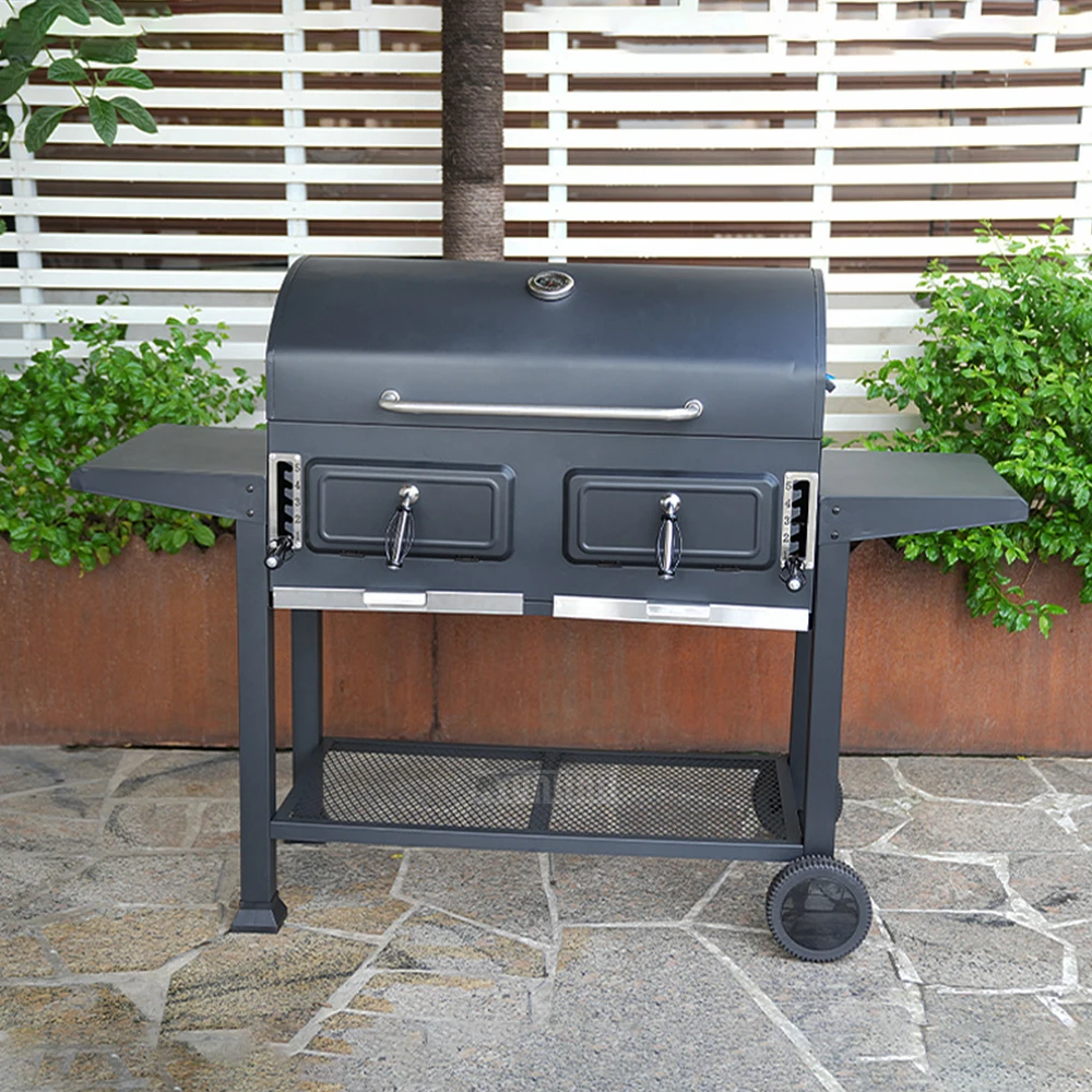 Outdoor Patio BBQ Smoker for American Style Backyard;Large Adjustable Height Charcoal Grill