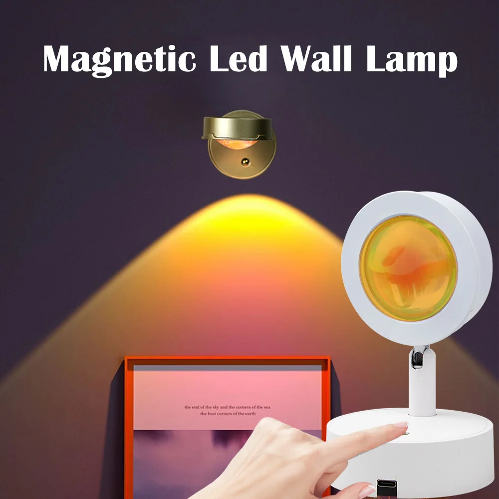 

Magnetic Cordless Led Wall Lamp Touch Switch Rechargeable Night Light 360° Rotatable Sunset Projection Light Ambient Light