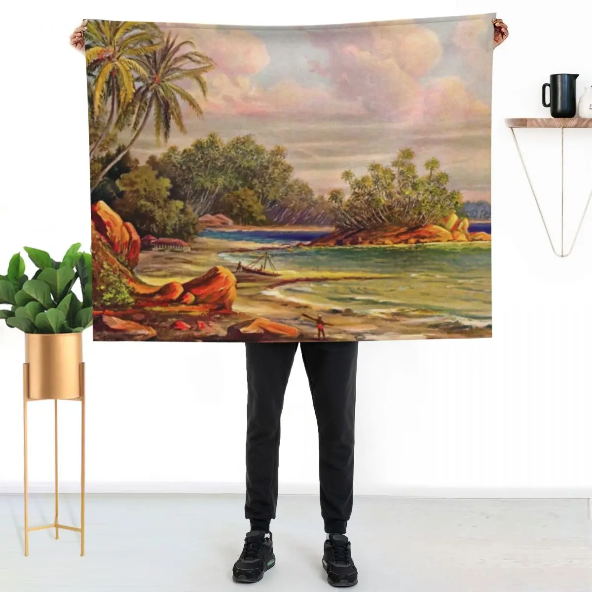 Cocos Island at Belligema (Gan-Duva) Ceylon -Ernst Haeckel Throw Blanket Soft decorative Soft Beds Personalized Gift Blankets
