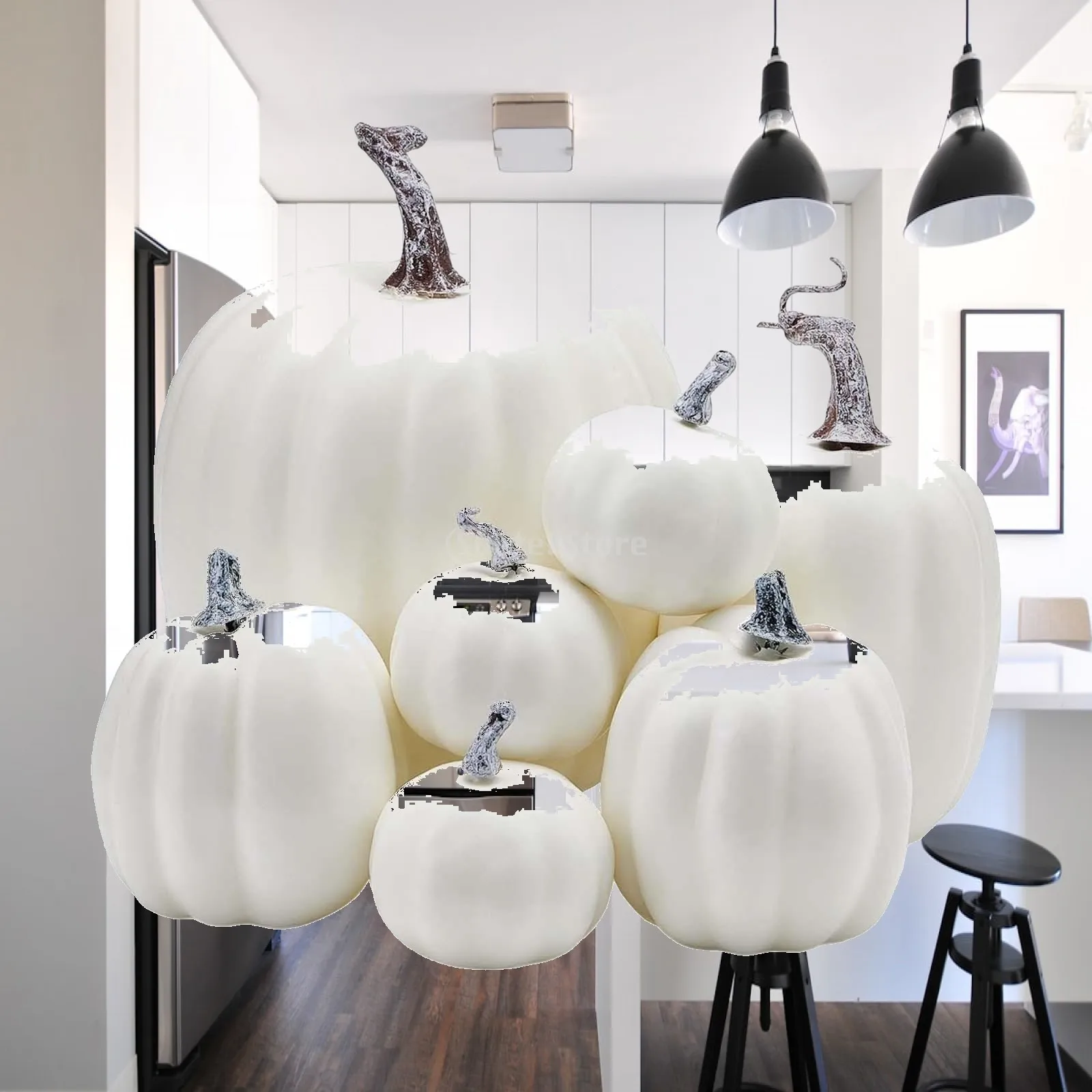 7x Artificial Pumpkins Large Small Foam Pumpkins for Decorating White for Halloween Home Table Centerpiece Garden Props