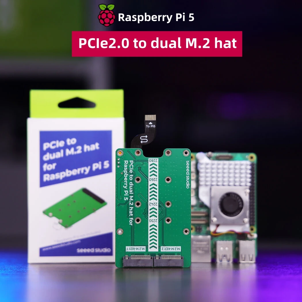 

PCIe2.0 до dual M.2 hat для Raspberry Pi 5, поддержка NVMe SSD, поддержка Hailo8/8L, Google Coral AI ускорители