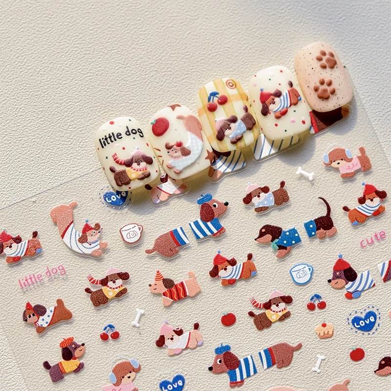 Cute Sausage Dog Self Adhesive Nail Art Sticker Cartoon Manicure DIY Decoration Decal Gift