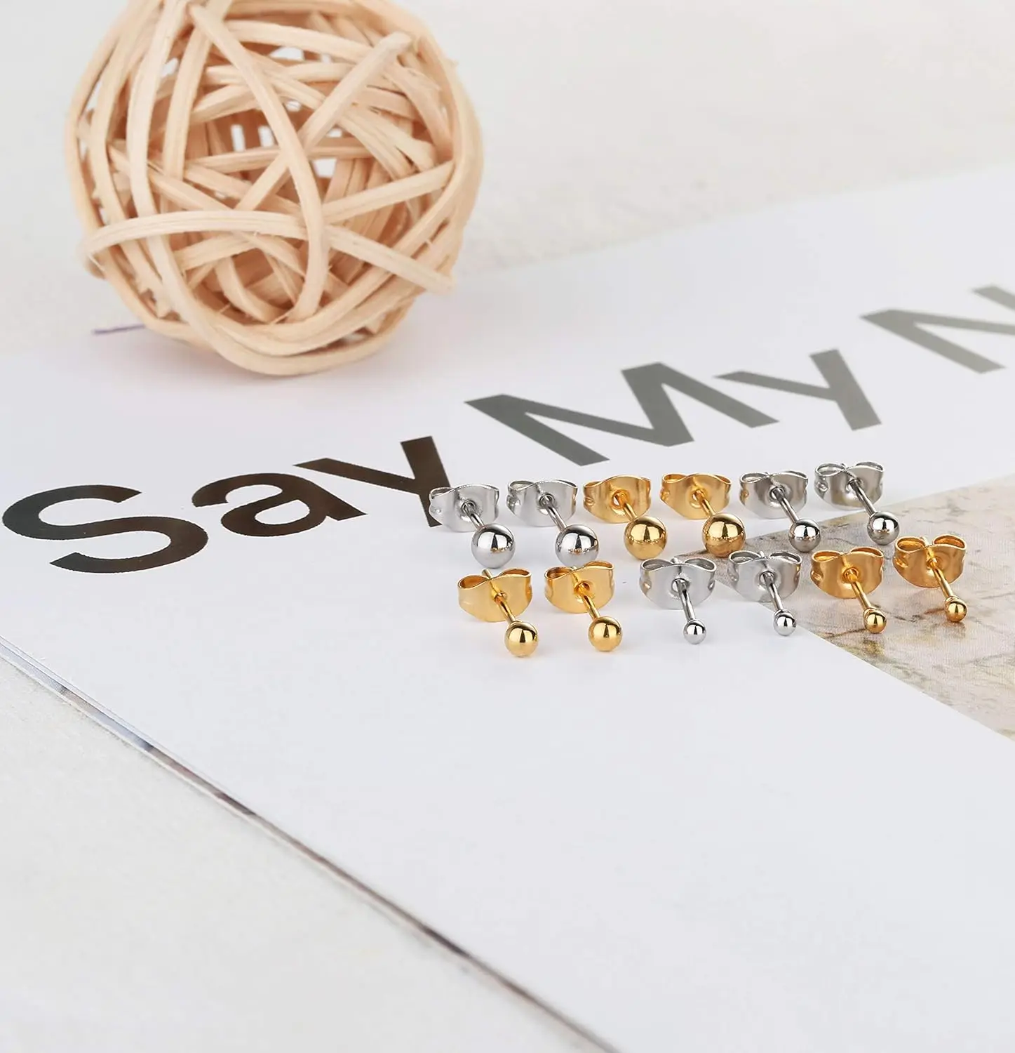 Women's Stainless Steel Stud Earrings, Gold/Silver