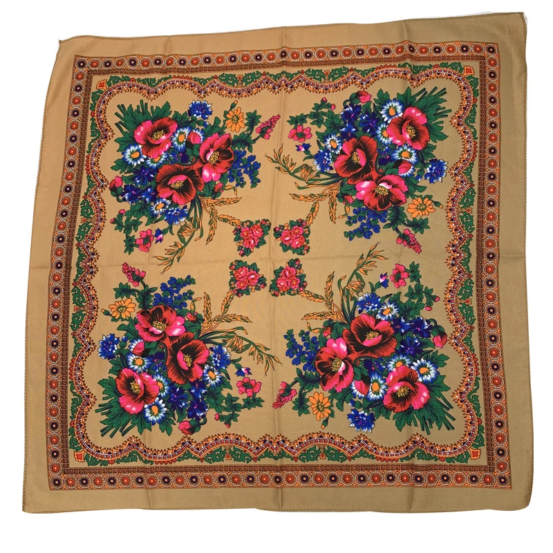 70*70cm Russian Floral Scarf Women Small Square Bandana Ethnic Shawl Women\'s Headband Scarves Lady Handkerchief Head Wraps