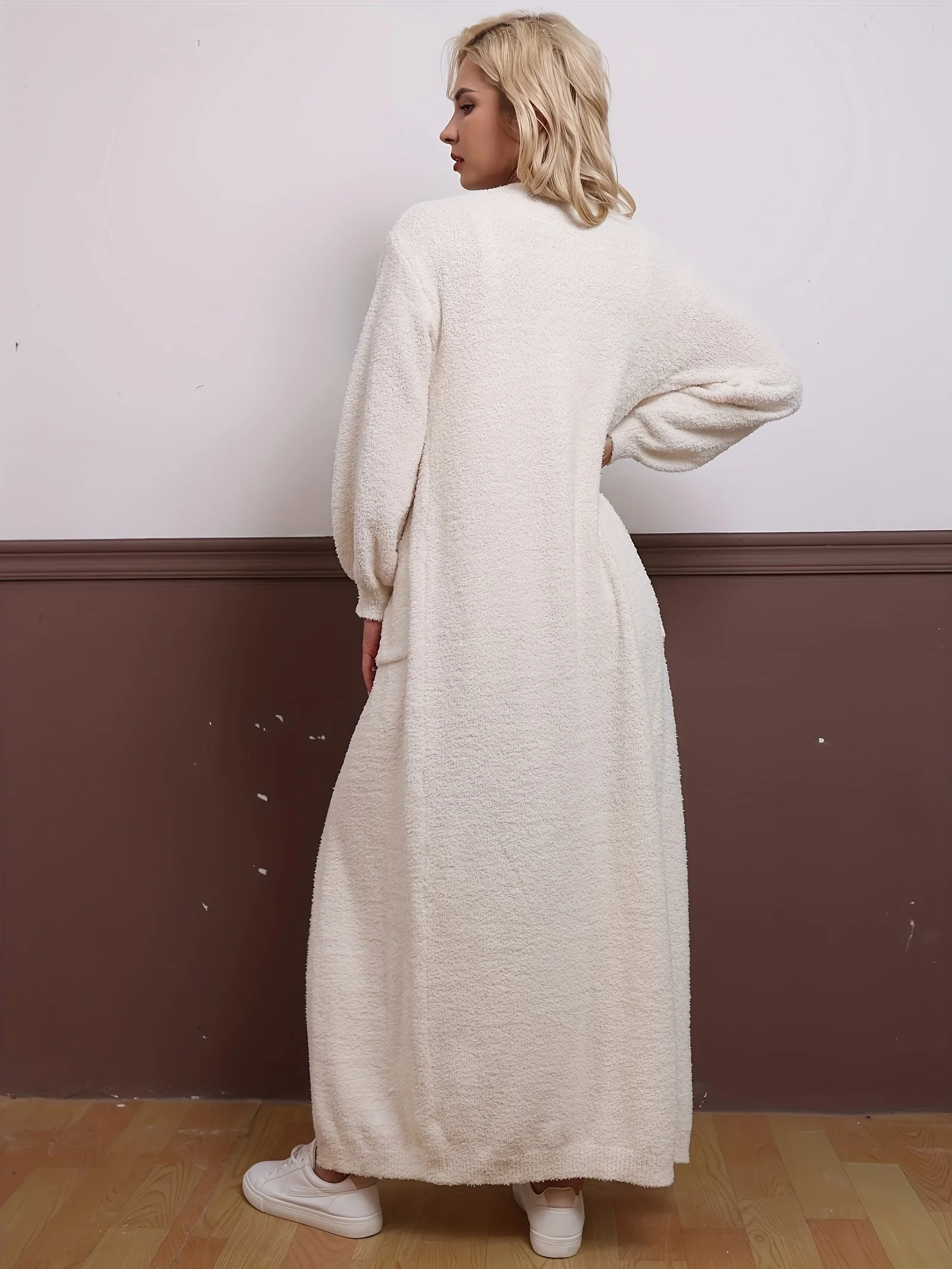 سترة سراويل طويلة، سترة صوفية كبيرة الحجم، بدلة ثلاث قطع (مع جيوب) بيجامة دافئة غير رسمية، سترة سميكة بأكمام طويلة #4