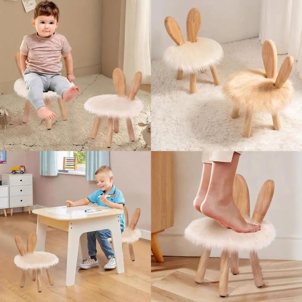 

White Wooden Toddler Bunny Chair with Removable Cushion, Nursery Decor Gift for Kids 1-4 Years
