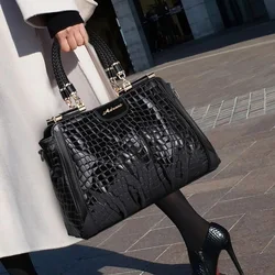 Crocodile Print Top Handle Bag Real Leather Casual Tote Elegant Women Handbags Purses Luxury Genuine Leather