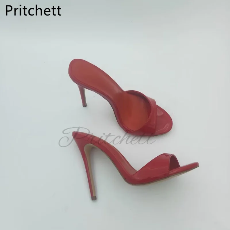 Patent Leather Red High Heels Women Open Round Toe Stiletto Sandals Summer Fashion Concise Party Catwalk Shoes High Heeled