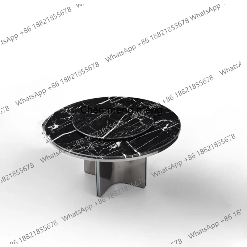 

Italian Style Black and White Root Marble Dining Table Home Round Table Light Luxury Modern Minimalist Turntable Dining Table