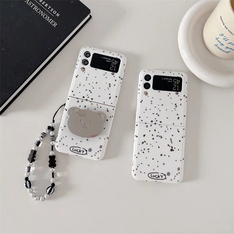 Cute Bear Stand Phone Case for Samsung Galaxy Z Flip 6 5 4 3 Protective Back Cover for ZFlip4 ZFlip5 ZFlip6 Case Shell