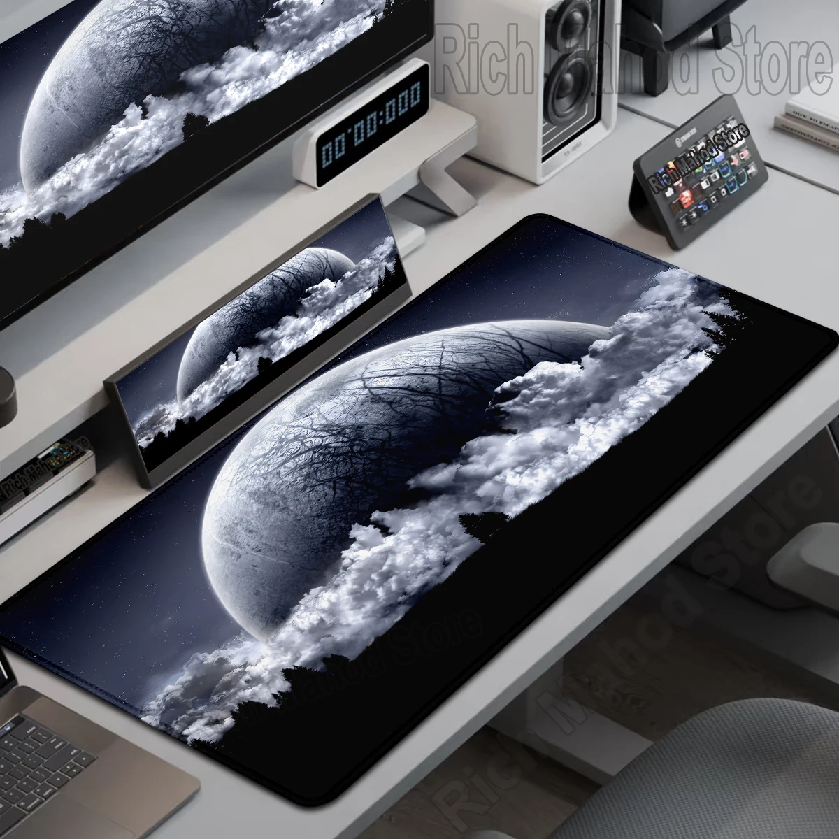 

Large Black White Mouse Pad Dark Night Moon Mousepad Keyboard Extended Pad Office Laptop Gaming Deskpad Desk Accessories 90×40CM