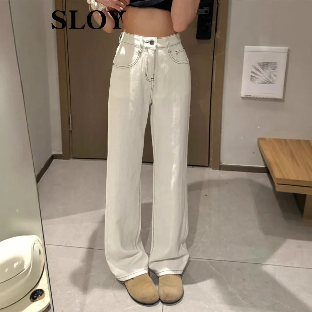 

Apricot-colored slim straight-leg jeans for women,spring/summer dopamine high-waisted petite loose-fitting drapey wide-leg pants