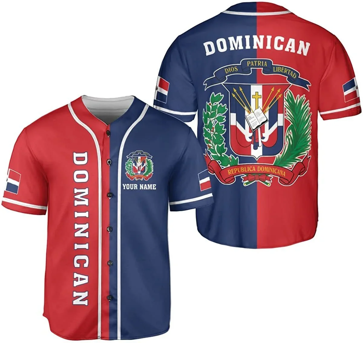 Dominican Half & Half Customize Your Name Baseball Jersey Shirt Baseball Shirt 3D Printed Men's Shirt Casual Shirts Hip Hop Tops